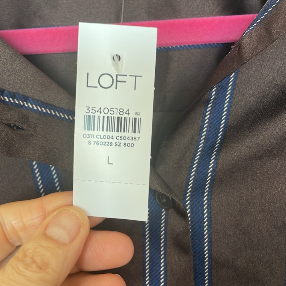 Perfect for fall. Gorgeous brown/navy striped blouse. Brand new with tags. - Picture 3 of 7